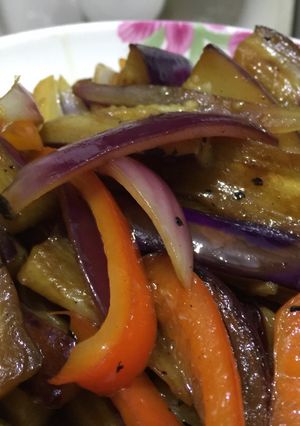 Foto resep Oseng terong paprika kecap asin