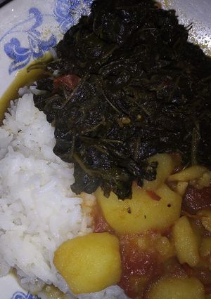 A picture of Rice with kienyeji and viazi#weeklyjikonichallenge.