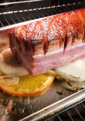 A picture of Crispy Roasted Slab Bacon.