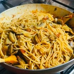 A picture of AMIEs Spaghetti with Mushrooms.