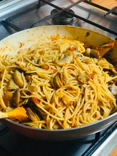 A picture of AMIEs Spaghetti with Mushrooms.