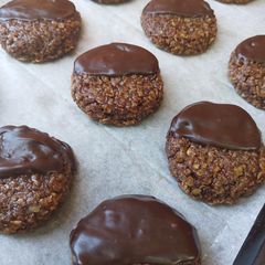 Double choc fudge oat no-bake cookies A picture of Double choc fudge oat no-bake cookies.