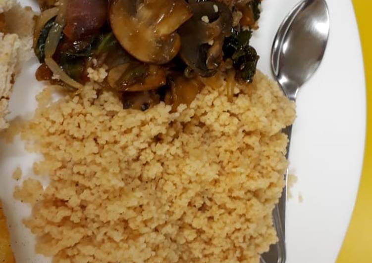 Butter Couscous with Chilli Garlic Mushrooms