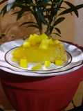 Tarta de doble queso con maíz y una compota de mango