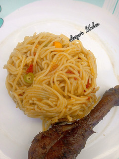A picture of Jollof spaghetti.