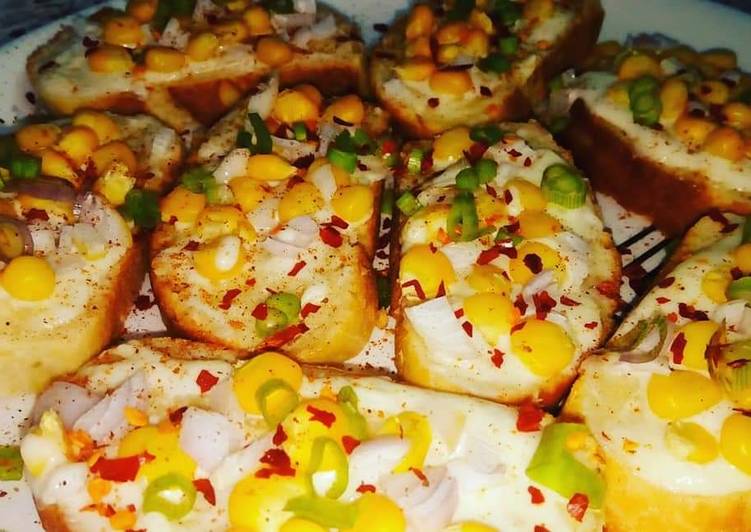 Recipe of Quick Corn Cheese Bruschetta