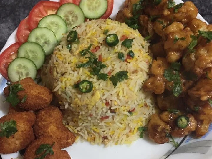 Recipe Gobi manchurian with vegetables rice and chicken nuggets the So Delicious So Delicious
