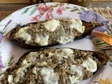 Berenjenas Rellenas de Quinoa y Atún, Gratinadas con Queso Azul y Pecorino!!!!!