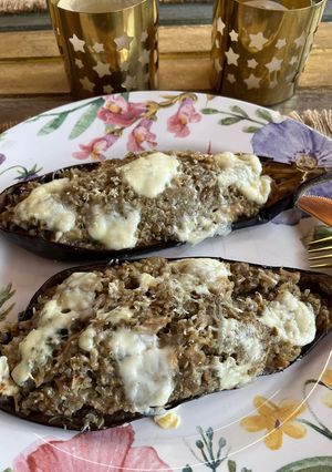 Foto principal de Berenjenas Rellenas de Quinoa y Atún, Gratinadas con Queso Azul y Pecorino!!!!!