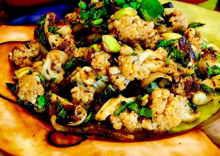 Microwave Roasted Cauliflower with Toasted Pistachios
