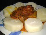 Boiled yam and snail n assorted gravy