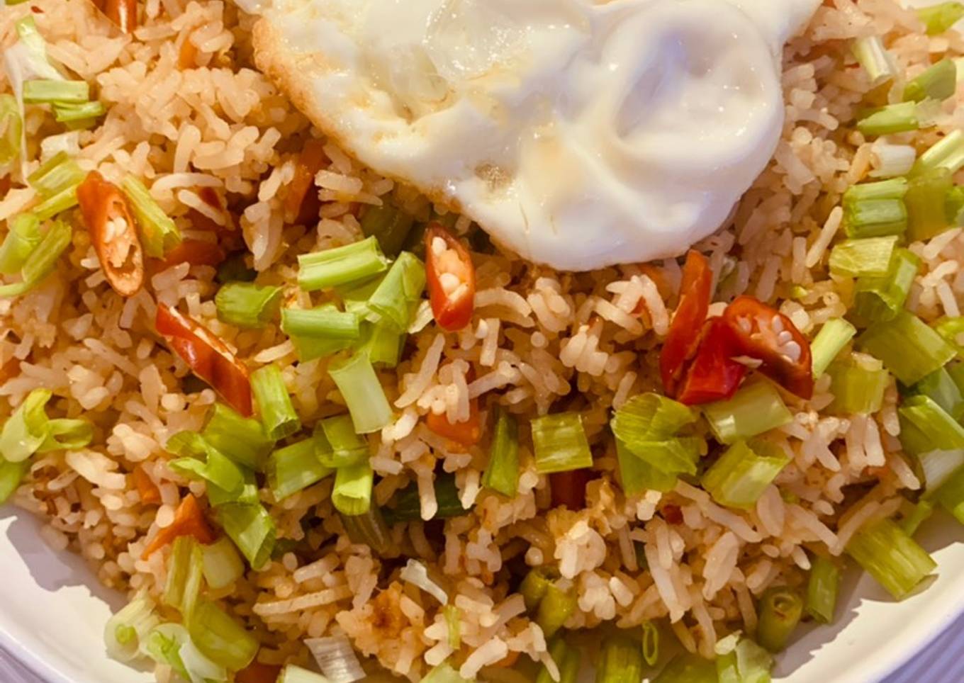 Nasi Goreng with sunny side up (Indonesian style fried rice with half fry egg)