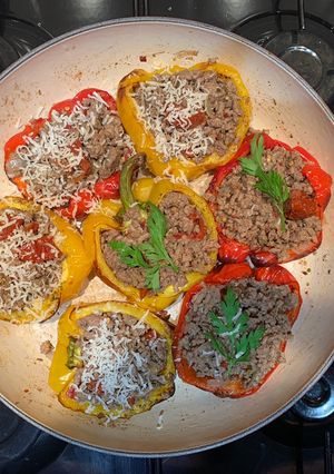 A picture of Stuffed peppers with low fat beef mince meat For Jamo.