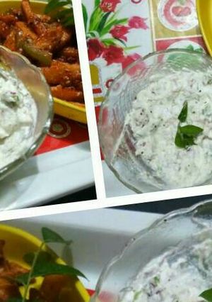 A picture of Yogurt veg dip with honey chilli potato...