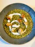 Risotto cime di rapa, acciughe, crema di burrata e pane tostato
