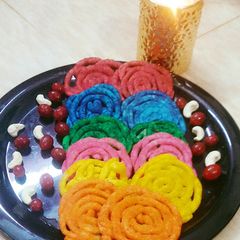 A picture of Rainbow jalebi.