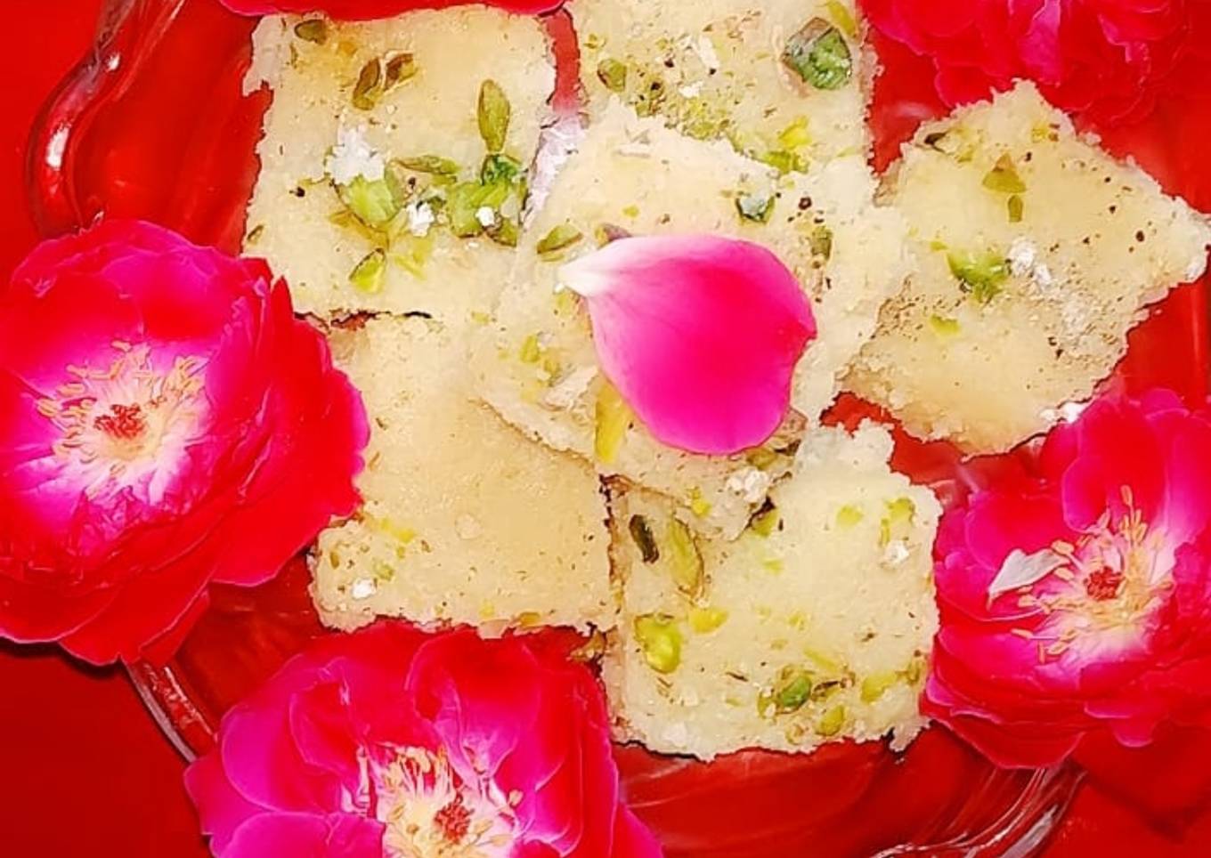 Fresh coconut pistachio burfi