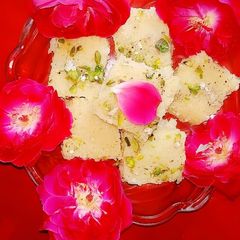 A picture of Fresh coconut pistachio burfi.