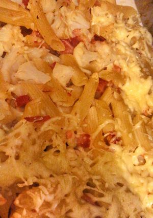 Une photo de Gratin Pâtes aux Choux fleurs & Lardons
