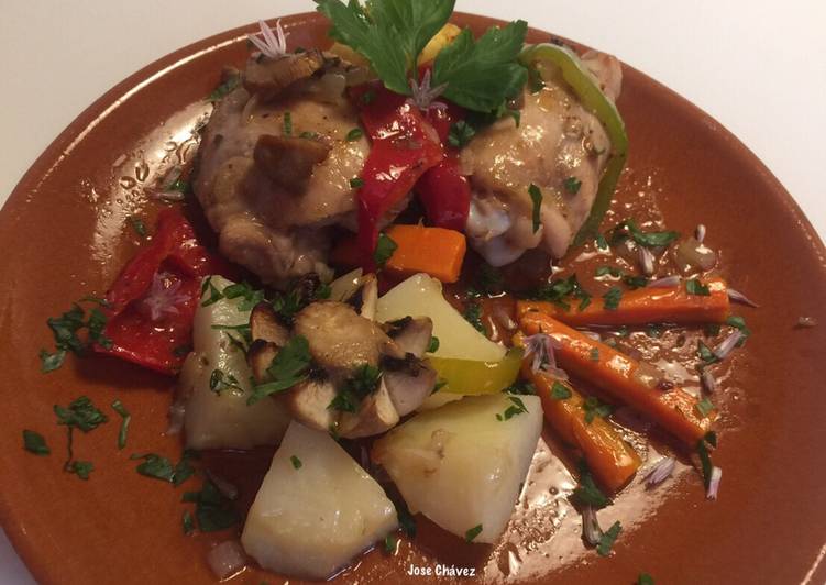 Contramuslos de Pollo con verdura, champiñones y manzana al horno