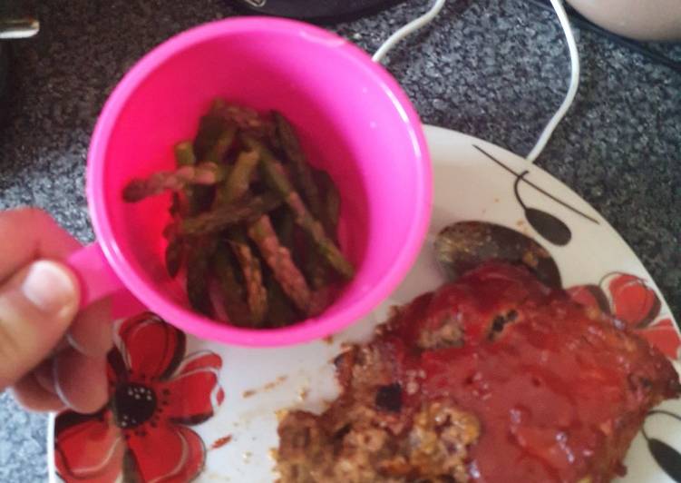 Twice baked meatloaf and microwave Asparagus