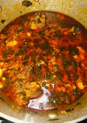 A picture of Moringa and egusi soup.