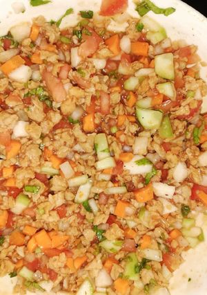 Una foto de Ceviche de soya 😋🥒🥑🍋🍊🥙