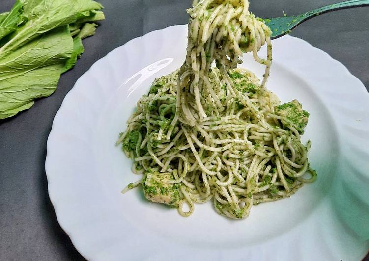 Masakan Unik Spaghetti Saus Sawi Hijau Lezat Mantap