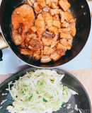 Cá basa kho thịt+Bắp xào