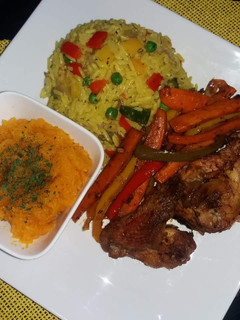 A picture of Fried Rice, Chicken with butternut sauce.