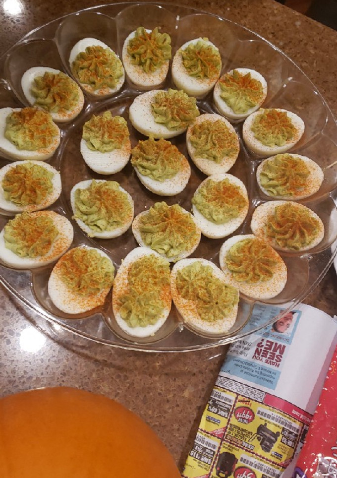A picture of Avocado Deviled Eggs.