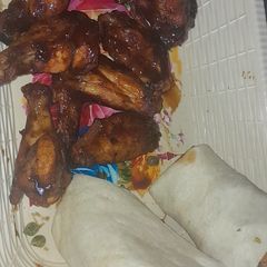 Honey BBQ Chicken Wings and Veggie Wraps A picture of Honey BBQ Chicken Wings and Veggie Wraps.