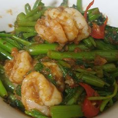 Balacan kangkung with prawns A picture of Balacan kangkung with prawns.