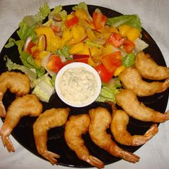 A picture of Beer batter shrimps and mango salad.
