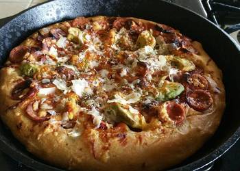 Easiest Way to Cook Tasty Bbq pepperoni deep dish pizza in a Cast Iron skillet