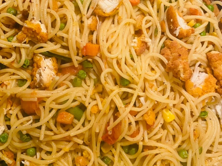 Easy Steps to Make Crispy chicken bites in spaghettis😋 the Delicious Can spoil the tongue
