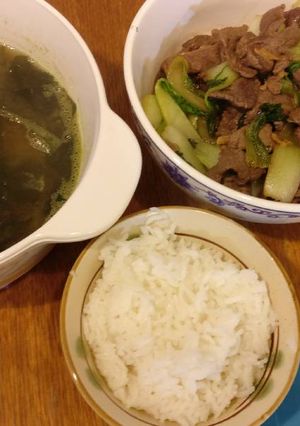 A picture of Stirfried beef with bok choy.