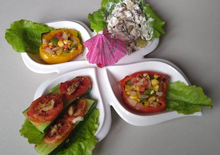 Roasted Corn Salad,Baked Kheera cucumber,Vegs & Fruits Raita