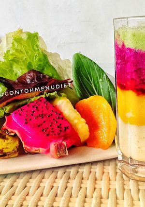 Foto resep Smoothies pelangi sehat jus blender rainbow warna warni
