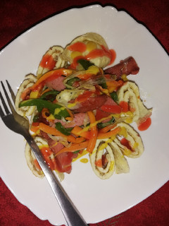 A picture of Veges, smokies and eggs.