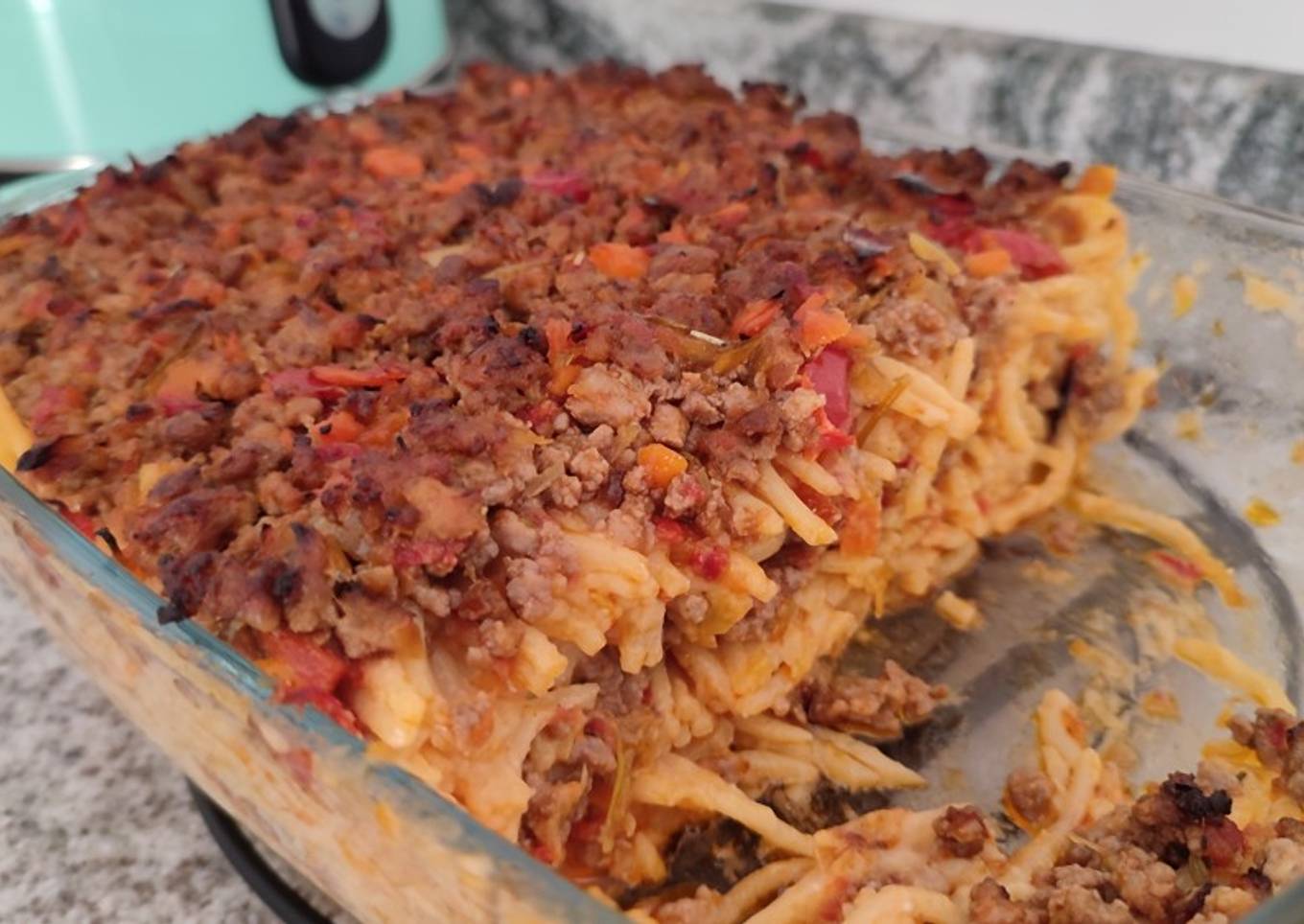 💜 Falsa lasaña de espaguetis con bechamel especial (s/ lactosa)