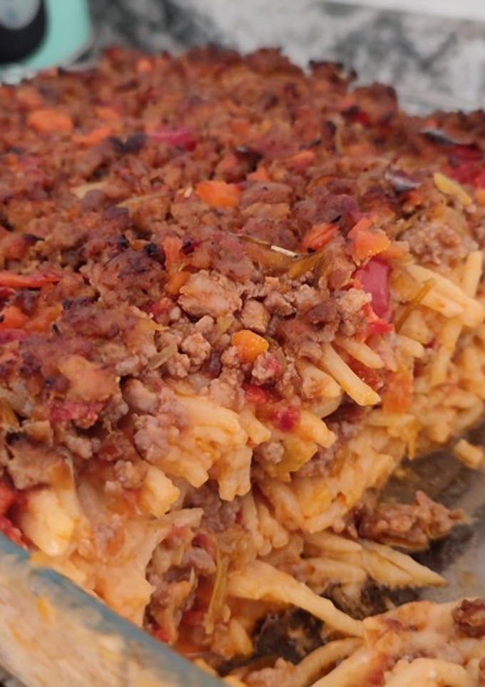 Una foto de 💜 Falsa lasaña de espaguetis con bechamel especial (s/ lactosa)