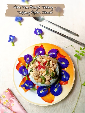 Cara Gampang Membuat Nasi Tim Bunga Telang - Topping Ayam Jamur Yang Sempurna