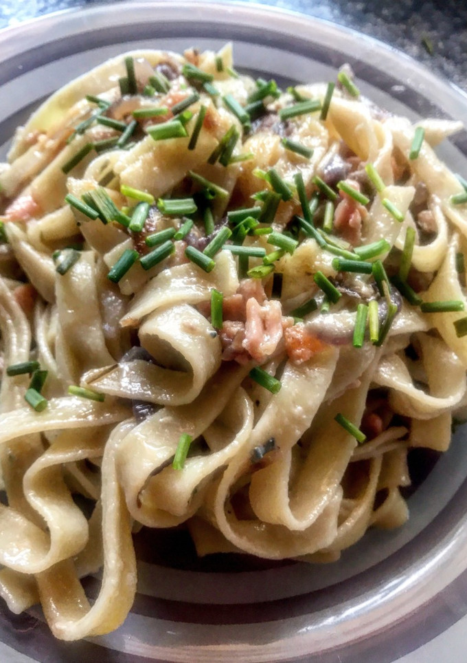 Una foto de Pasta con salmón y roquefort