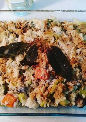 Una foto de Arroz al horno con verduras, soja y miel