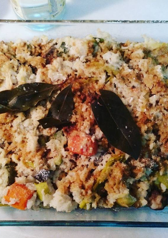 Una foto de Arroz al horno con verduras, soja y miel