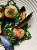 Scallops and Mussels on Buttery Samphire With Lemon and Wild Garlic Emulsion