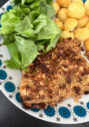 Una foto de Salmón con costra de maní