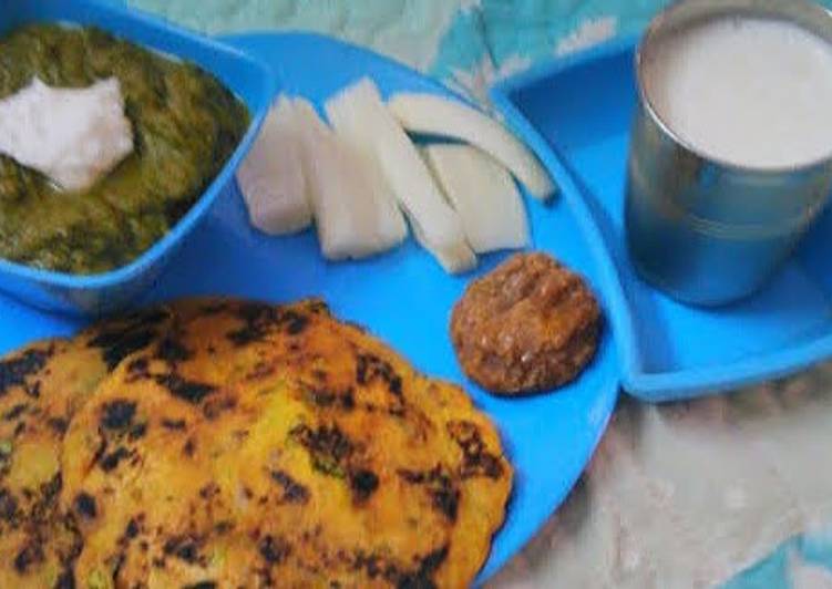 Recipe of Super Quick Homemade Pure Punjabi Platter(Sarson ka sag Makki ki roti)