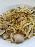 Spaghetti with Fresh Clams and Bronte Pistachio Crumble